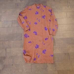 Vtg Nora Noh Long Sleeve 100% Silk Midi Dress Orange Womens Size 14